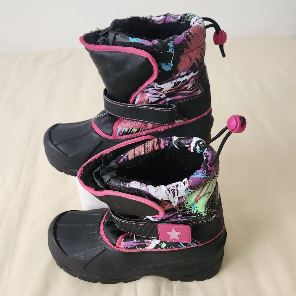 Athletech Kids Rain & Snow Boots - Black and Pink Size 5